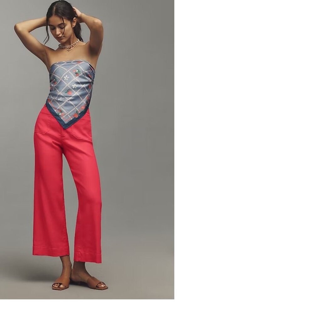 Anthropologie The Colette Linen Blend Crop Wide-Leg Pants by Maeve 27 NWT